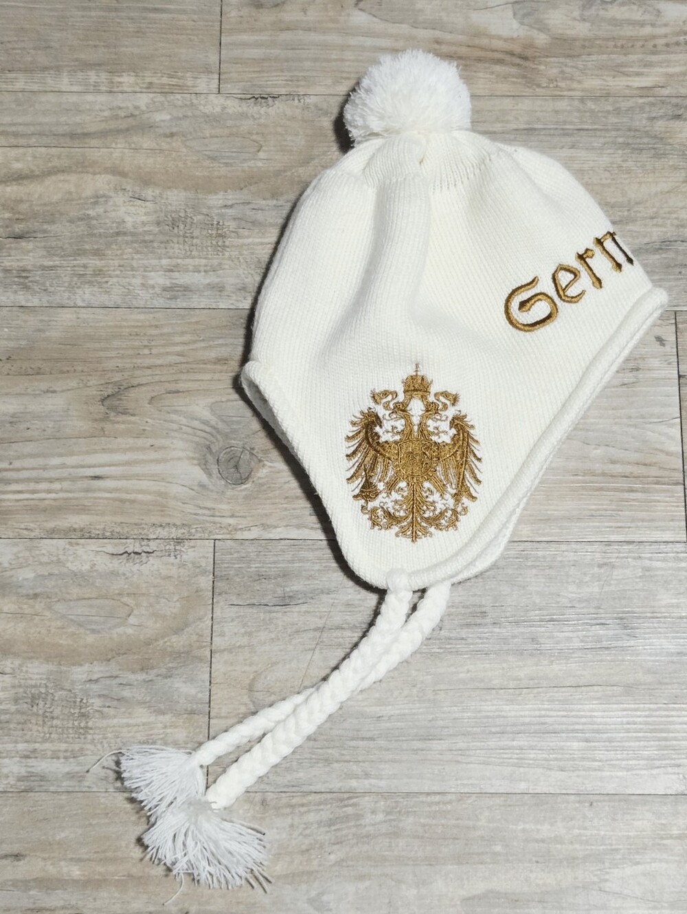 Germany Embroidered Earflap Beanie Imperial Eagle Knit Souvenir Trapper Hat